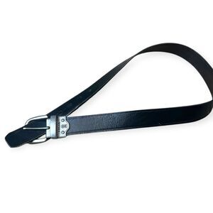 FOSSIL Men’s Black Leather Belt Silver Buckle Keyhole Accent Size Small 38